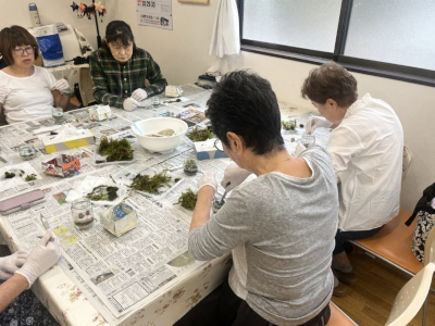材料を入れてテラリウム作りをしている様子